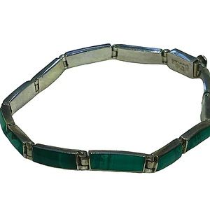 Fine Silver Bracelet Taxco 950 Mexico Freen Malachite Tennis Bracelet
